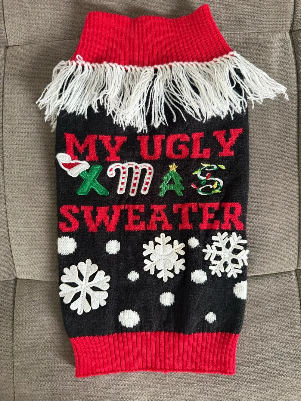 Holiday Dog Bundle - 2 Sweaters, Fleece, and Necklace, Size Small